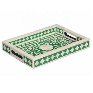 Nouvel arrivage : Plateau de service artisanal en os incrusté de motifs floraux, idéal pour le petit-déjeuner ou comme plateau de table basse, disponible à prix de gros. - Product Image 1