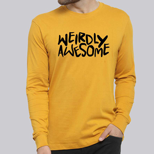 T-shirt à manches longues personnalisé avec impression de texte graffiti pour hommes, coton moutarde, streetwear, OEM, vente en gros BD - Product Image 1