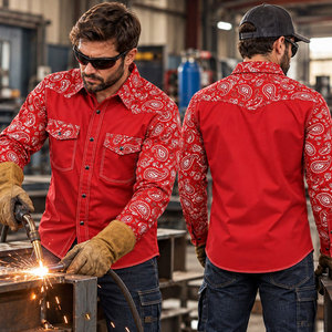 Chemise de travail FR en coton 100 % pour hommes, respirante et résistante aux flammes, pour la soudure industrielle (vente en gros) - Product Image 6