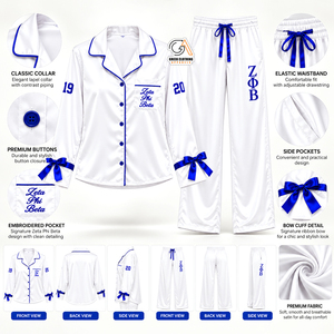 Ensemble de pyjama sans couture respirant et écologique en satin brodé Zeta Phi Beta Sorority pour femme, manches longues, boutons, avec nœuds - Product Image 5