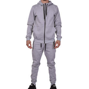 Sudadera con capucha y pantalón deportivo de algodón 100% ligero, color gris sólido, diseño personalizado, con cremallera completa, para invierno, venta al por mayor, para entrenamiento y deportes. - Product Image 2