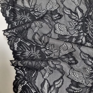Tela de Encaje Jacquard Negra, Elástica, de Spandex/Nailon, 23 cm de Ancho, Floral, Ligera, para Ropa Interior, Vestidos, Calidad Premium Coreana - Product Image 1