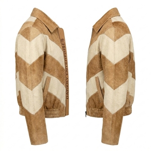 Cowhide Hair On Hide Chevron Men Bomber <b>Jacket</b> Custom Real Leather <b>Suede</b> Outerwear Coat Wholesale Varsity Winter B2B Supplier - Product Image 4