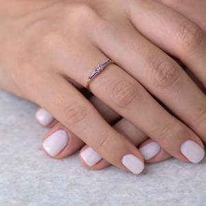 14k solid Gold Plated Amethyst Tapered Baguette Ring Prong Setting Minimalist Women's Gemstone Engagement Ring - Product Image 6