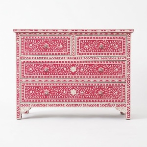 Commode en bois sculptée à la main avec incrustations en os, motif floral personnalisé, artisanat indien, vente en gros pour chambre à coucher - Product Image 6
