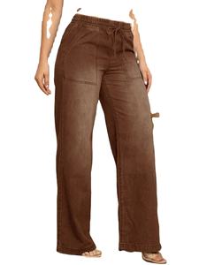 Jean en denim décontracté taille haute, pantalon cargo, style hip-hop hiver, délavé, vintage, streetwear, brodé - Product Image 2