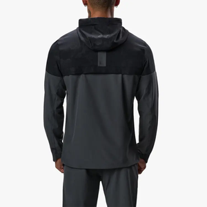 Survêtement gris foncé pour homme, manches longues, à capuche, fermeture éclair, coupe sportive, coupe régulière, vêtements d'automne, séchage rapide, polyester, poches latérales - Product Image 3