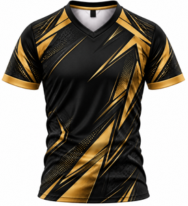 Camiseta Deportiva Personalizada con Transferencia Térmica, 100% Poliéster, Ecológica, Transpirable, de Malla, que Absorbe la Humedad, para Hombre, Negra y Roja, Cuello en V - Product Image 3