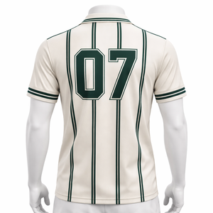 Custom Men’s Retro Pinstripe <b>Soccer</b> Jersey Breathable Polyester Football Shirt Cream Green Striped Athletic Team Wear Quick Dry - Product Image 3