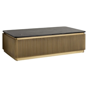 Table basse moderne en laiton écologique avec plateau en marbre et structure en bois, design contemporain pour salon avec rangement - Product Image 1