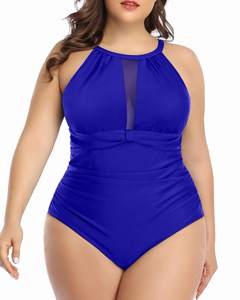 Maillot de bain une pièce grande taille pour femme, col rond, effet ventre plat, respirant, séchage rapide, froncé, OEM, nylon et élasthanne - Product Image 2