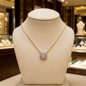 Collar de oro amarillo de 14 quilates con diamantes naturales de 0,16 quilates, colgante cuadrado con claridad SI G-H, regalo de joyería fina |   Collar de Diamantes al por Mayor - Product Image 5