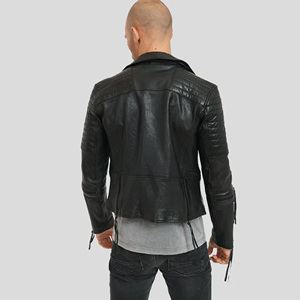 Blouson de motard personnalisé pour homme en cuir véritable noir, coupe ajustée, avec ceinture, en peau de mouton souple, style streetwear - Product Image 1