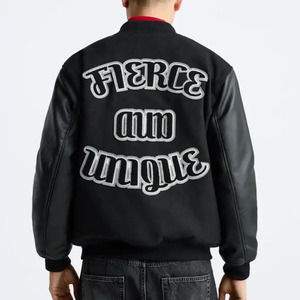 Vintage Letterman Baseball <b>Jacket</b>: Top Quality Wool Body, Leather Sleeves, Customized Logo, Snap Button, Thick <b>Warm</b> Quilting - Product Image 5