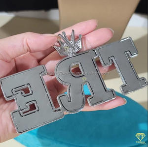 Luxury Moissanite Diamond " TRE " Letter Pendant Necklace Silver Hip Hop Jewelry For Men Women - Product Image 4