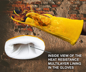 Guantes de Soldadura de Cuero Vacuno Resistentes al Calor Extremo, Guantes de Seguridad Industriales de Alta Resistencia con Costuras de Hilo de Kevlar para Bomberos - Product Image 4