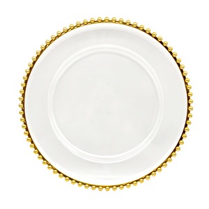 Services de table modernes en porcelaine blanche avec assiettes de présentation à bordure perlée dorée, durables et sans BPA, pour des dîners formels et luxueux - Product Image 5
