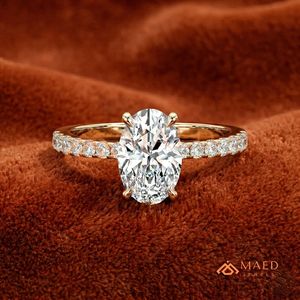 Gold Oval Cut Moissanite Ring Pave Engagement Bridal Jewelry <b>Gift</b> for Women Wedding Ring - Product Image 1