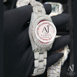 Montre mécanique automatique pour homme Aarva Jewels, élégante et de haute qualité, en acier inoxydable 316L, avec lunette entièrement sertie de diamants, luxe tendance - Product Image 6