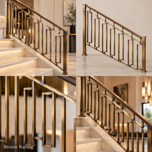 Rampe d'escalier en bronze géométrique pour hôtels de luxe modernes, villas et intérieurs d'escaliers contemporains - Product Image 5