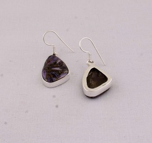925 Sterling Silver Purple Copper Charoite <b>Earrings</b> Natural Composite Gemstone Triangular Dangle <b>Earrings</b> <b>Handmade</b> Jewelry - Product Image 6