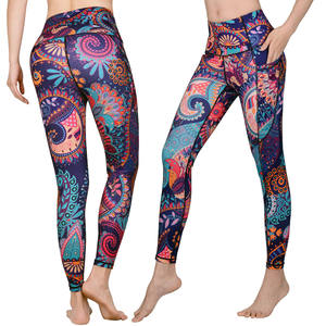 Women's High Waist Full Length Bohemian Paisley Print Leggings <b>Tummy</b> <b>Control</b> Shapewear Invisible Pocket Stretch Knitted Spandex - Product Image 2