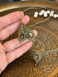 Ensemble de colliers vintage en macramé avec pierre de labradorite sertie, chaînes en alliage d'acier inoxydable, style bouddhiste, bijoux unisexes, cadeau - Product Image 3