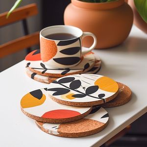 <b>Round</b> Wood Coasters With White Resin Inlay Modern Design Non Slip <b>Mats</b> For Table Decoration - Product Image 3