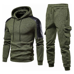 Ensemble de survêtement d'hiver pour homme grande taille, deux pièces, avec capuche, pantalon de jogging en molleton, vêtements de sport décontractés, pantalon cargo - Product Image 1