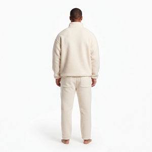 Best Selling Men Winter Tracksuit <b>Sherpa</b> Fleece Custom Logo Relaxed Fit Drop Shoulder Quarter Zip Hoodie <b>Jogger</b> Warm Two Piece - Product Image 3
