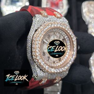 Montre de luxe ICE LOOK avec strass, boîtier octogonal de 45 mm, chronographe analogique à quartz, bracelet en silicone pour homme - Product Image 4