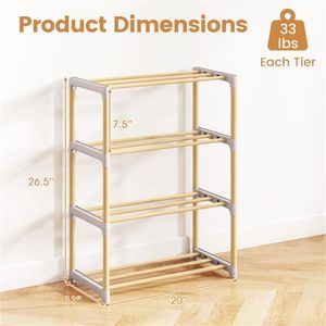 Zapatero de Madera de Pino Macizo de 4 Niveles, Diseño Apilable, con Capacidad para 33 Libras por Estante, Estantes Ventilados con Rejillas, Color Natural+Gris - Product Image 4