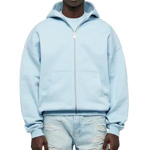 Sweat à capuche personnalisé pour homme, haute qualité, 100% coton, coupe oversize, lourd, style streetwear, tricoté, uni, vintage, fermeture éclair frontale vierge - Product Image 4