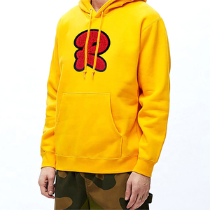 Sweat-shirt à capuche jaune pour homme avec broderie de lettres rouges, pull décontracté - Product Image 4