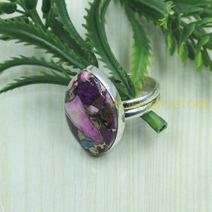 Pink Blue Copper Turquoise 925 Sterling Silver Handmade <b>Statement</b> <b>Ring</b> Marquise Shape Mosaic Inlay Unique Designer JewelryWomen - Product Image 3