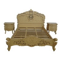 Ensembles de lit en bois Reproduction antique Meubles de chambre à coucher Rococo avec sculpture complète conçus pour la maison européenne classique meublée
