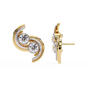 Luxury 18K Gold <b>Stud</b> <b>Earrings</b> With Round Brilliant Cut Diamonds Geometric Design For Women Everyday Wear - Product Image 2