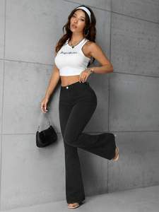 Jean en denim noir taille haute pour femme, coupe large, le plus vendu, avec tissu extensible confortable et style estival pour le quotidien - Product Image 4