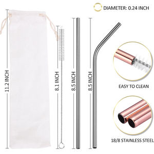 Eco Friendly 304 Stainless Steel <b>Reusable</b> Drinking <b>Straw</b> Set with 2 Cleaning Brushes Portable and Durable - Product Image 2