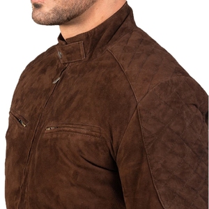 Men's Brown Suede Bomber <b>Jacket</b> Stand Collar Zipper Closure <b>Slim</b> <b>Fit</b> Moto Biker Style Solid Color <b>Jacket</b> For Sale - Product Image 5