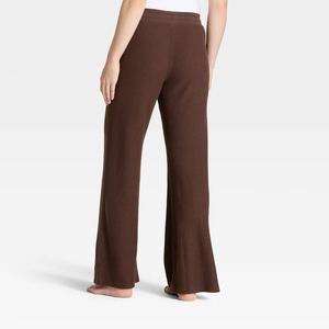 Pantalones de Punto Anchos de Color Rosa para Mujer, Cintura Media con Cordón, Estilo Casual, Largos, Color Sólido, Corte Holgado, 100% Algodón, para Otoño - Product Image 6