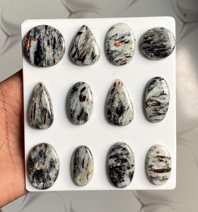 Lote de Cabujones de Astrofilita, Piedra Preciosa Natural con Destellos, Negra y Blanca, Opaca, para Joyería - Product Image 2