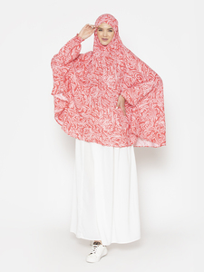 Coral Red Floral Printed Lightweight Chiffon <b>Hijab</b> Long Daily Wear Scarf <b>Full</b> Length Design All Seasons Style for Women wear - Product Image 1