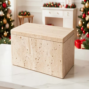 Rectangular Travertive <b>Box</b> with <b>Lid</b>, Desktop Bathroom Bedroom Organizer, Travertine Jewelry <b>Storage</b> <b>Box</b> - Product Image 4