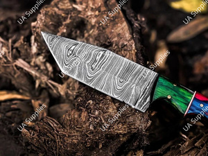 มีดล่าสัตว์ มีดตั้งแคมป์ มีดเอาตัวรอด UA Supplies Drop Point Damascus Steel ใบมีดเหล็กดามัสกัส ความแข็ง 58 HRC คมกริบ ด้ามไม้ตามหลักสรีรศาสตร์ น้ำหนักเบา - Product Image 3