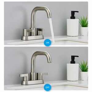 Rubinetto da Bagno a 2 Maniglie con Interasse di 4 Pollici in Nichel Spazzolato, Rubinetto per Lavabo a 3 Fori con Scarico a Scomparsa e Tubi di Alimentazione dell'Acqua - Product Image 2