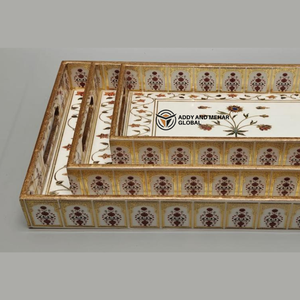 Juego de 3 bandejas de servir geométricas blancas esmaltadas, bandeja decorativa de MDF, bandeja de servir geométrica blanca moderna - Product Image 2