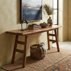 Solid Wood Console Table Modern <b>Rustic</b> Splayed Ladder Leg Natural Teak Style Wooden Entryway Table Hallway Sofa Side Accent <b>Desk</b> - Product Image 5