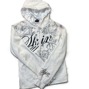 Sweat à capuche pour homme en coton tricoté blanc à imprimé cachemire, fermeture éclair sur le devant, coupe décontractée, style automne - Product Image 1