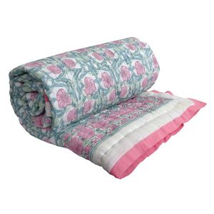 Couette classique réversible en coton imprimé à la main avec motif floral, taille double, rose, en coton, pour toutes les saisons, décoration intérieure à prix de gros - Product Image 1